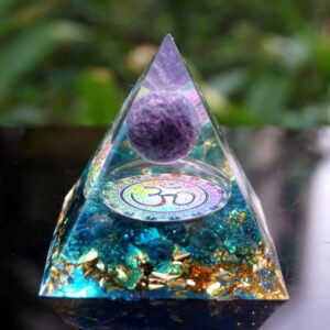 Pirâmide Orgonite com Esfera de Ametista e Obsidiana para Protecção e Equilíbrio