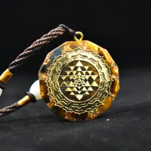 Pendente Orgonite Sri Yantra em Olho de Tigre Protecção, Coragem e Energia