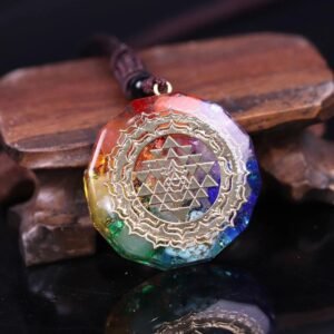Colar Orgonite Sri Yantra 7 Chakras, Cascalho de Pedra Natural e Energia Yoga