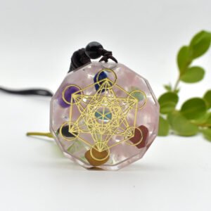 Colar Orgonite Cubo de Metatron Cristais dos 7 Chakras, Cura Reiki e Protecção