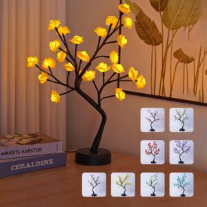 Luminária Árvore de Rosas com Luz LED — Decoração Encantada para Mesa e Quarto